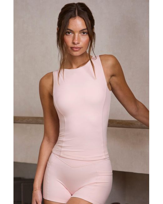 BO+TEE Pink Soft Active Boat-Neck Open-Back Tank Top