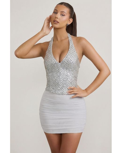 Oh Polly Metallic Ruched Mid-Rise Mini Skirt