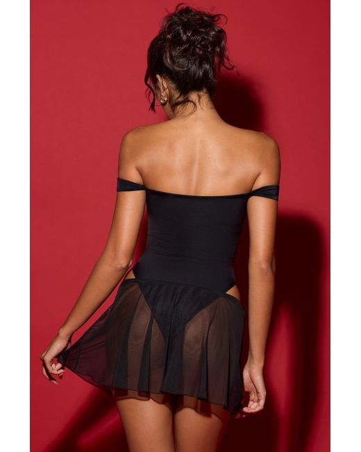 Oh Polly Black Off-Shoulder Layered Mini Dress
