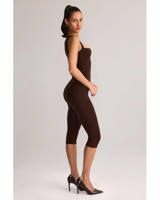 Oh Polly Brown Modal Square-Neck Bodycon Capri Jumpsuit