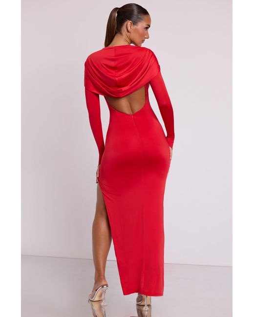 Oh Polly Red Hooded Long Sleeve Maxi Dress