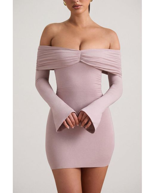 Oh Polly Natural Modal-Cashmere Blend Off-Shoulder Ruched Mini Dress