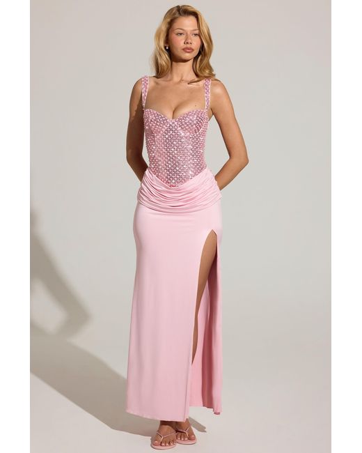 Oh Polly Pink Embellished Corset Maxi Dress