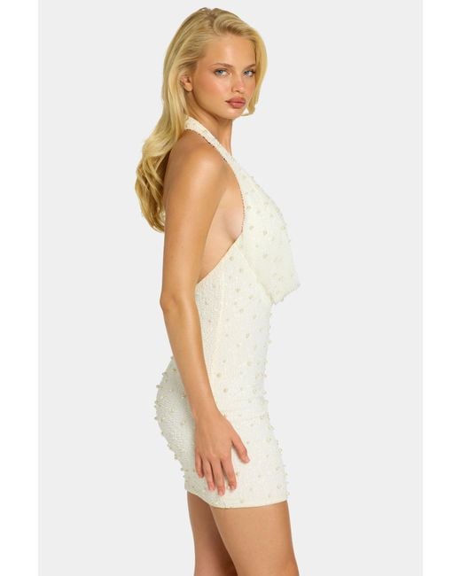 Oh Polly White Deep Plunge Embellished Mini Dress