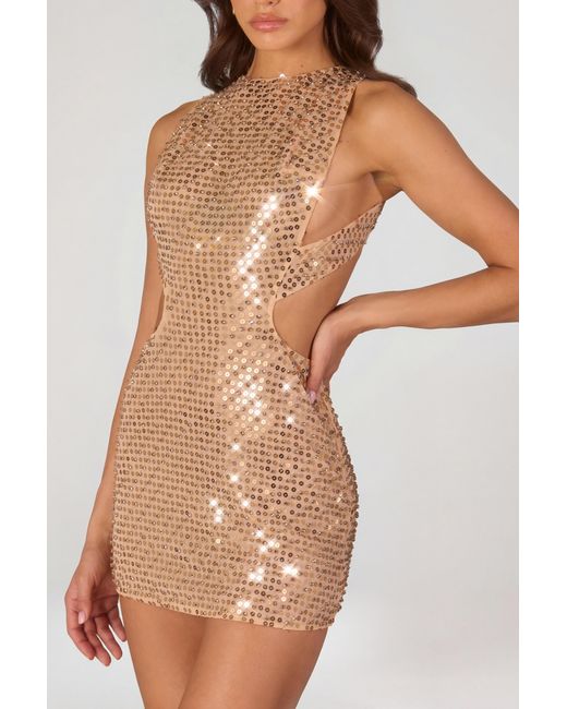 Oh Polly Metallic Embellished High-Neck Mini Dress