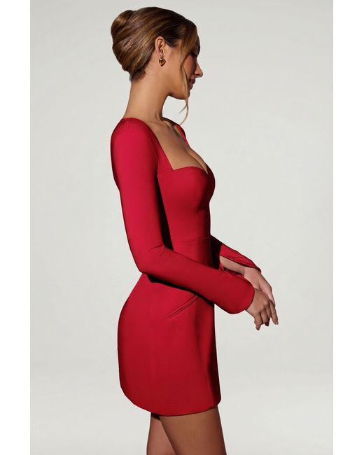 Oh Polly Red Sweetheart-Neck Long-Sleeve A-Line Mini Dress