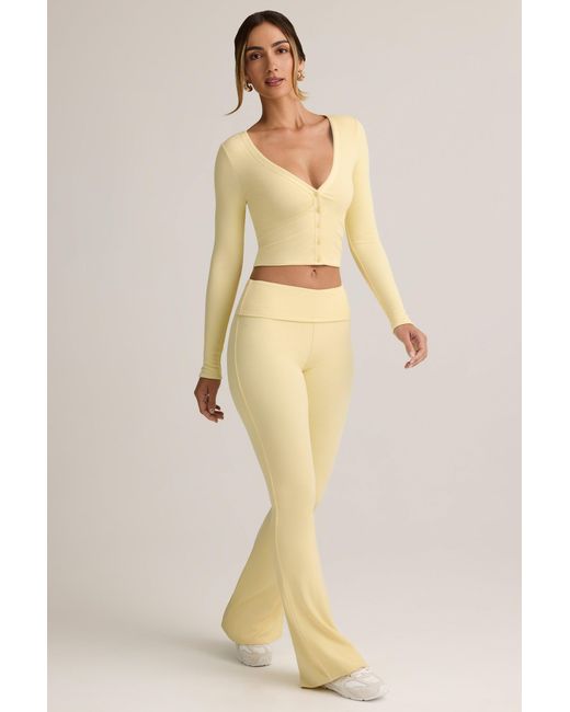 Oh Polly Yellow Modal Ribbed Foldover Flared Trousers