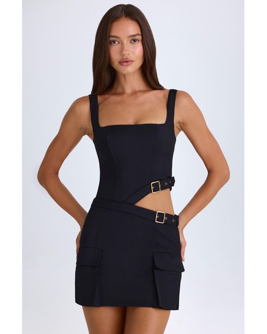 Oh Polly Black Belted Cut-Out Mini Dress
