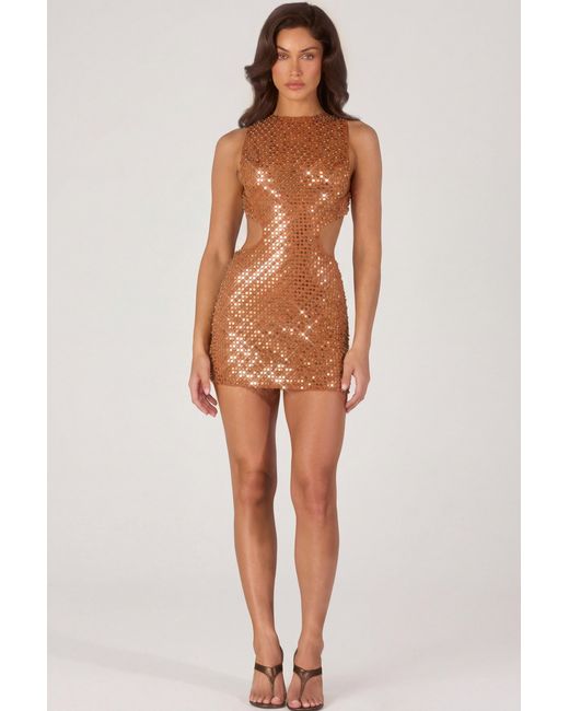 Oh Polly Multicolor Embellished High-Neck Mini Dress