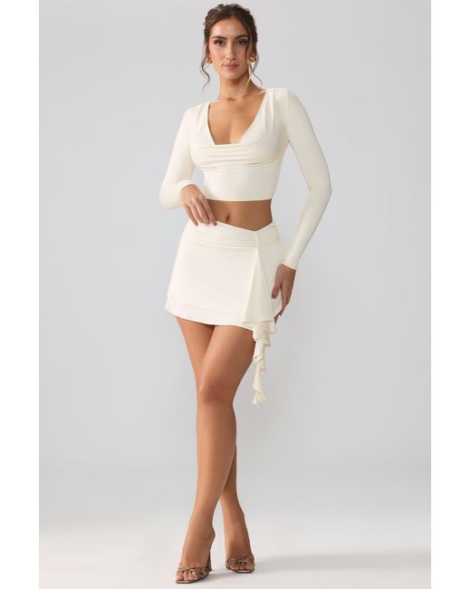 Oh Polly White Slinky Jersey Mid Rise Ruffle Layer Mini Skirt