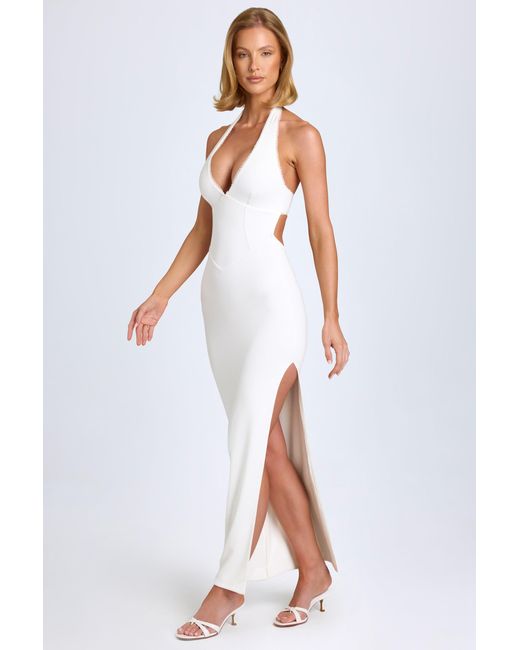 Oh Polly White Modal Lace-Trim Halterneck Maxi Dress