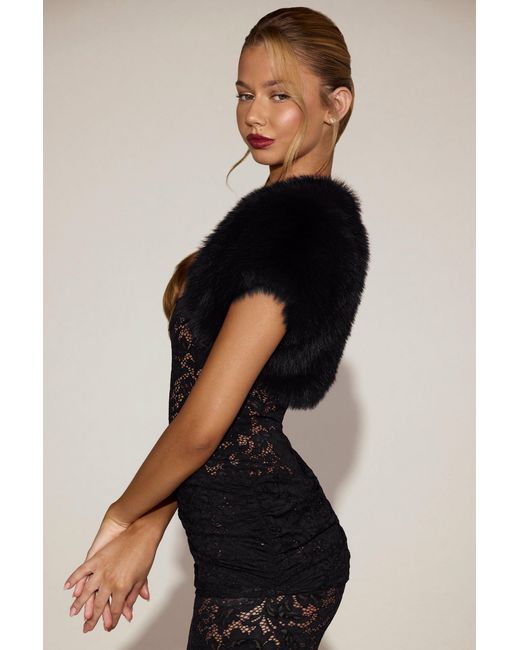 Oh Polly Black Faux-Fur Short Sleeve Bolero