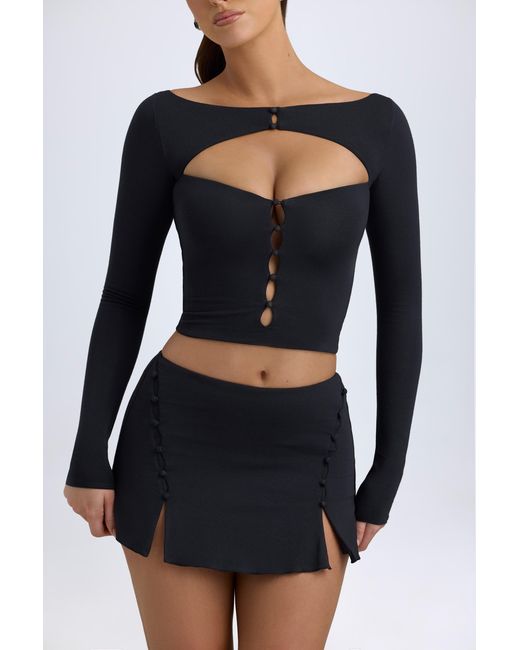 Oh Polly Black Modal Button-Detail Low-Rise Mini Skirt