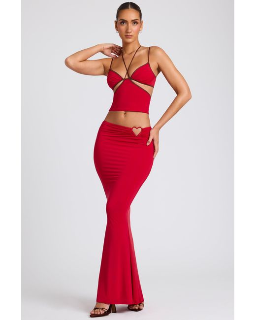 Oh Polly Red Mid Rise Maxi Skirt