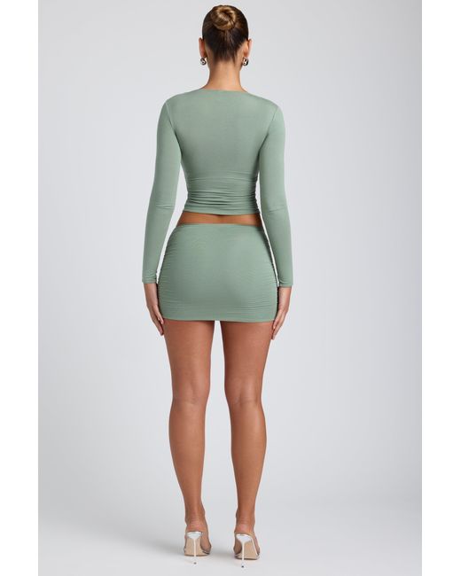 Oh Polly Green Modal Ruched Mid-Rise Mini Skirt