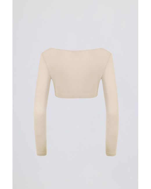 BO+TEE White Brushed Jersey V-Neck Crop Top