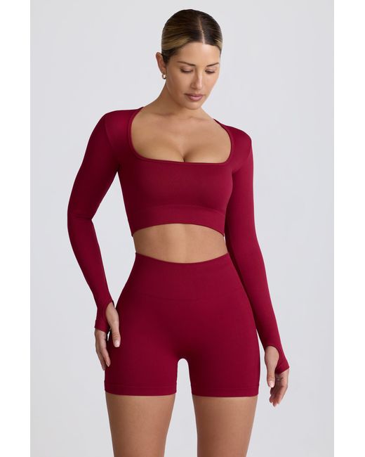 BO+TEE Red Super Sculpt Seamless Long-Sleeve Crop Top