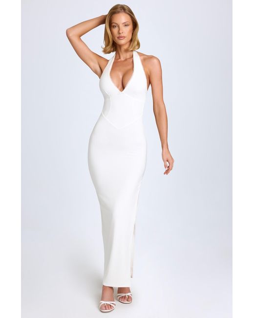 Oh Polly White Modal Lace-Trim Halterneck Maxi Dress