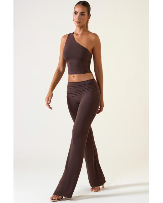 Oh Polly Brown Mid-Rise Straight-Leg Trousers