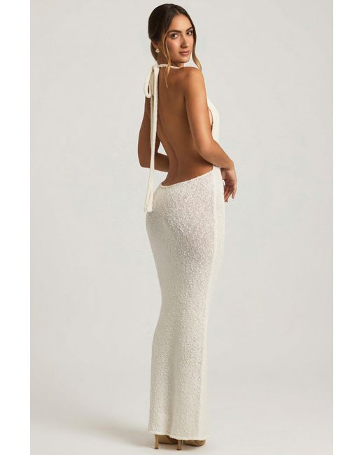 Oh Polly White Bouclé Halterneck Maxi Dress