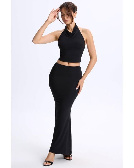 Oh Polly Black Modal Cowl-Neck Open-Back Top