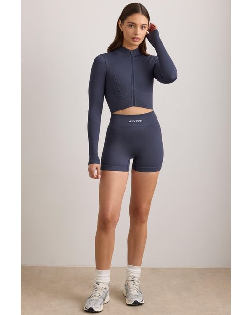 BO+TEE Blue Flexirib Zip-Up Cropped Jacket