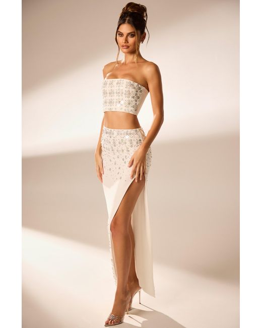 Oh Polly White Hand Embellished Maxi Skirt