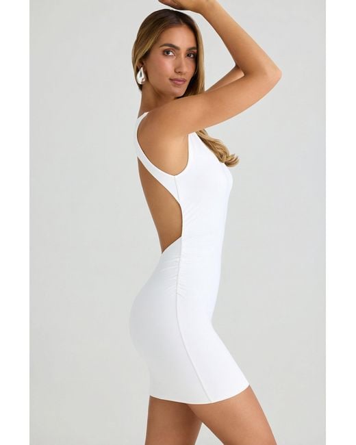 Oh Polly White Modal High-Neck Open-Back Mini Dress