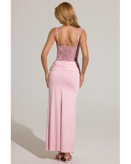 Oh Polly Pink Embellished Corset Maxi Dress
