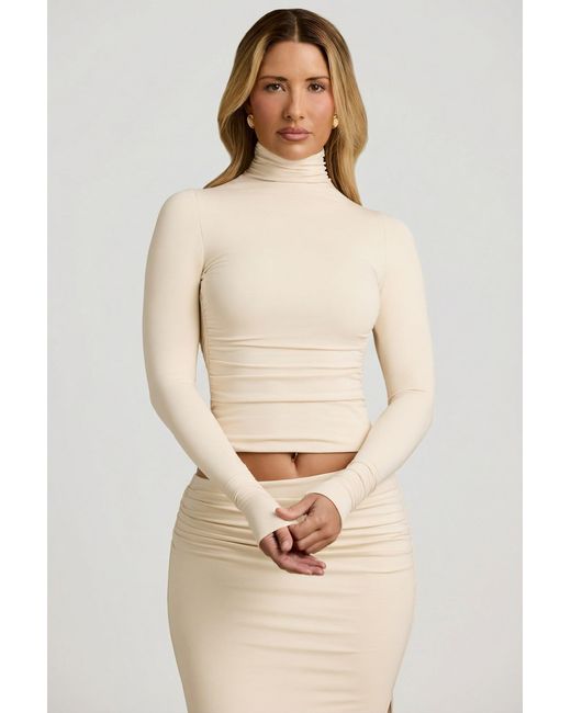 Oh Polly White Modal Ruched Backless Turtleneck Top