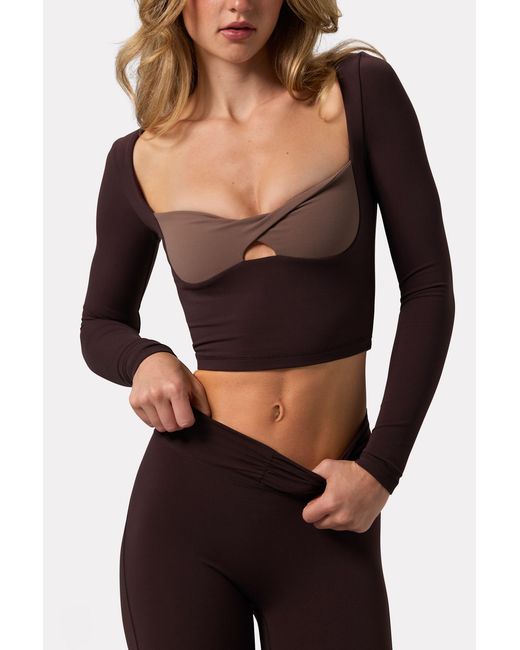 BO+TEE Brown Soft Active Twist-Front Crop Top
