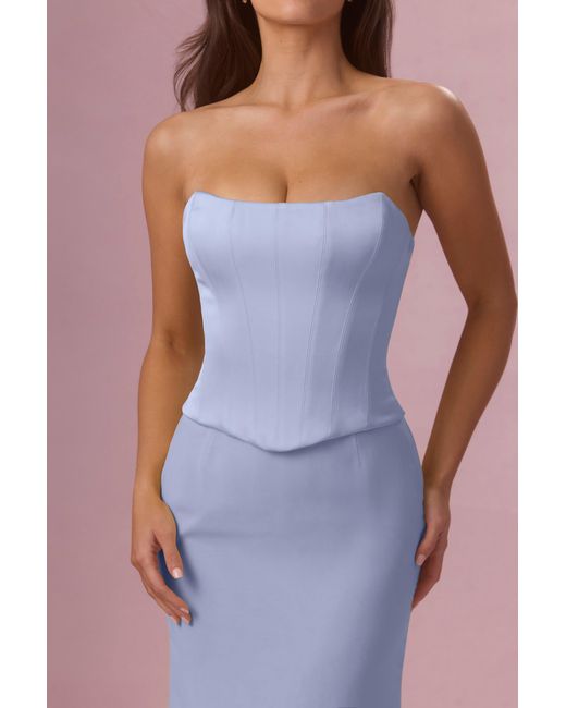 Oh Polly Blue Satin Corset Bridesmaid Dress