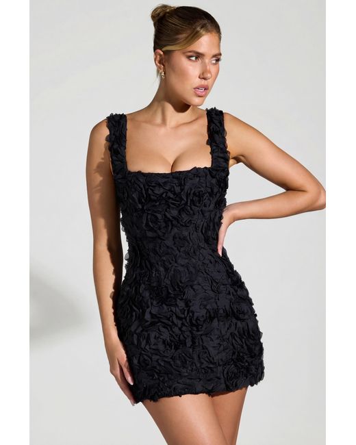 Oh Polly Black Floral-Appliqué Square-Neck Corset Mini Dress