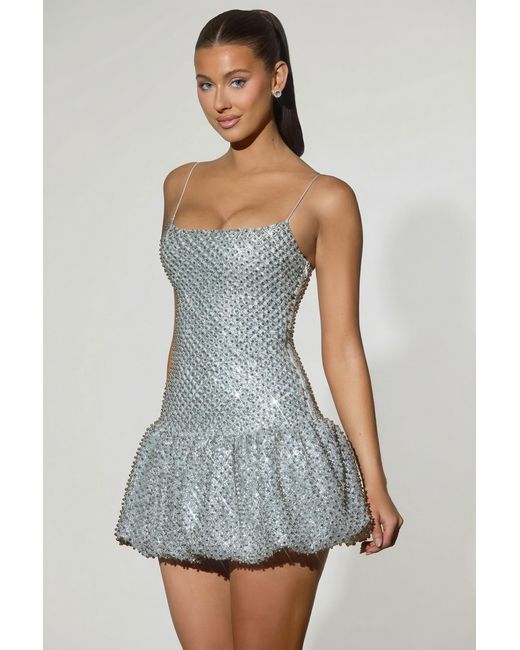 Oh Polly Metallic Embellished Bubble Hem Mini Dress