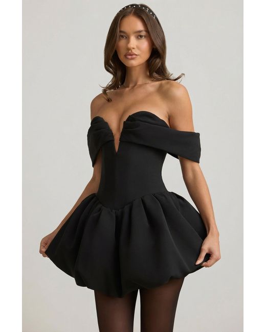 Oh Polly Black Off-Shoulder Layered Bubble Hem Corset Mini Dress
