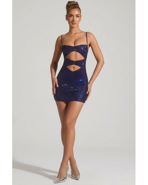 Oh Polly Blue Embellished Cut-Out Mini Dress