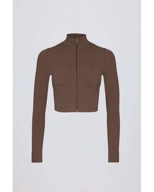 BO+TEE Brown Soft Active Zip-Up Cropped Jacket