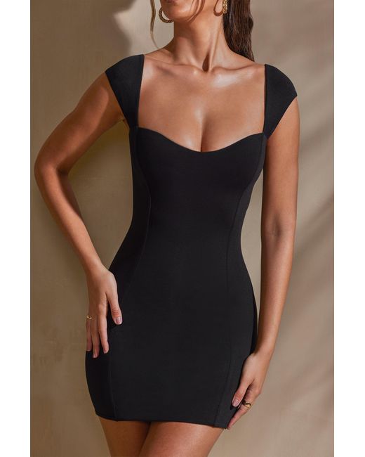 Oh Polly Black Sweetheart Neckline Cap Sleeve Mini Dress