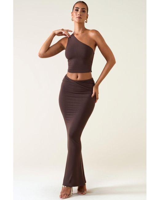 Oh Polly Brown Modal Twist-Front Maxi Skirt