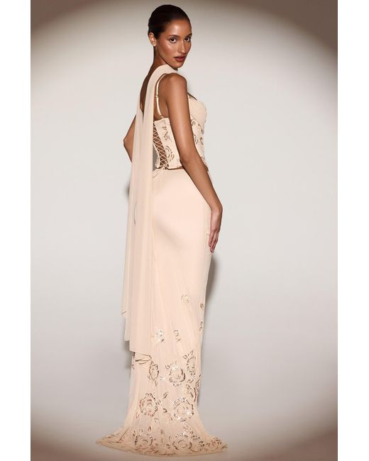 Oh Polly Metallic Embellished Draped Mid-Rise Maxi Skirt