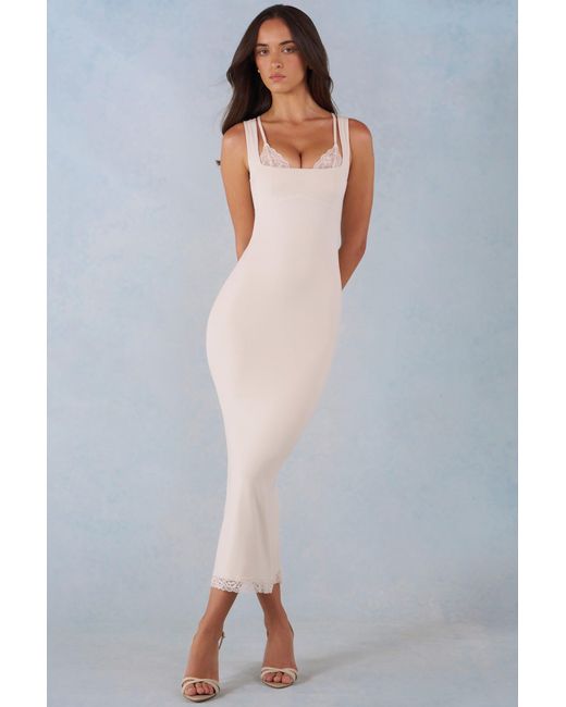 Oh Polly White Modal Lace-Trim Midaxi Dress