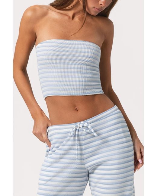 BO+TEE Blue Ribbed Jersey Bandeau Top