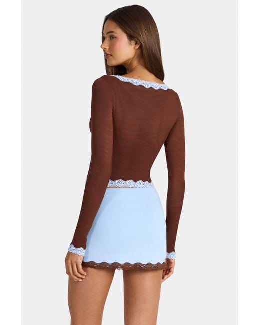 Oh Polly Brown Lace-Trim Cropped Cardigan