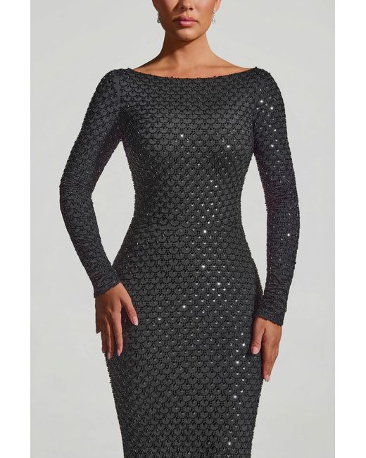 Oh Polly Black Embellished Open-Back Gown