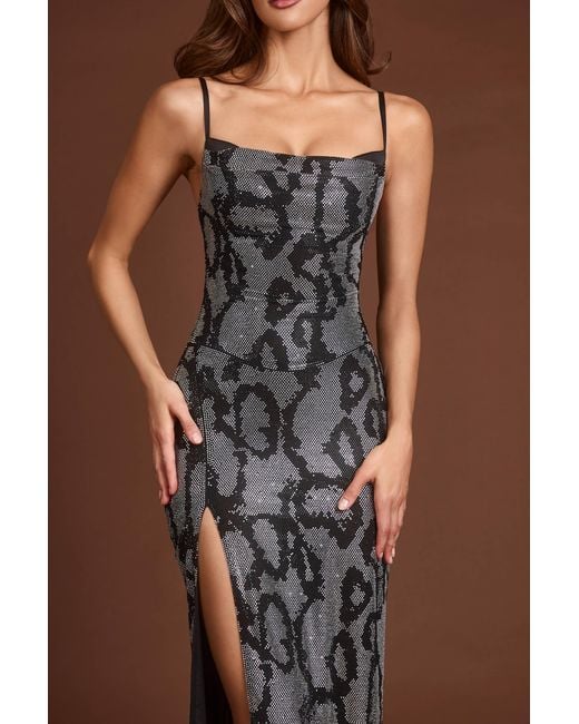 Oh Polly Metallic Embellished Peekaboo Cowl-Neck Dress
