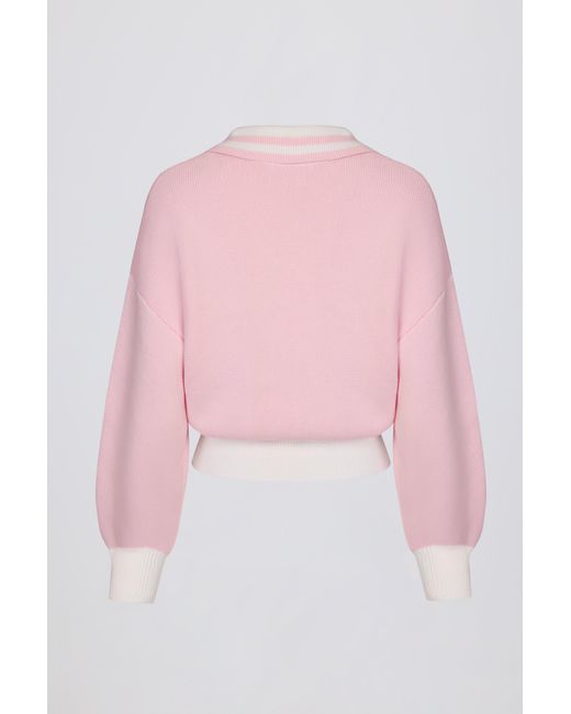 BO+TEE Pink Cotton Jersey Oversized V-Neck Jumper