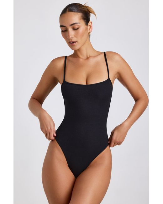 Oh Polly Black Ribbed Modal Square Neck Bodysuit