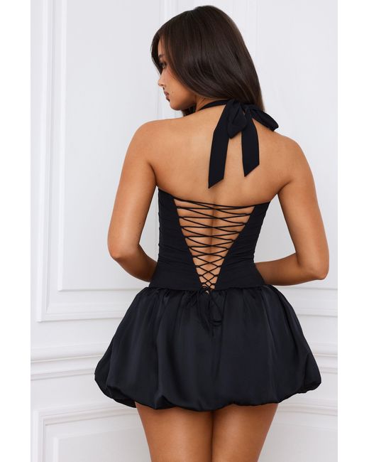 Oh Polly Black Halterneck Lace-Up Bubble Hem Corset Micro Mini Dress