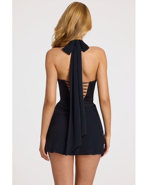 Oh Polly Black Satin Draped Mini Dress
