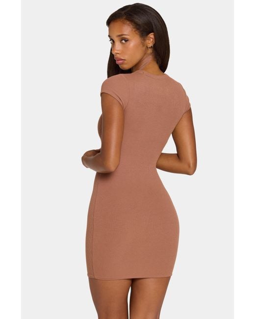 BO+TEE Brown Buttercloud Cap Sleeve Mini Dress